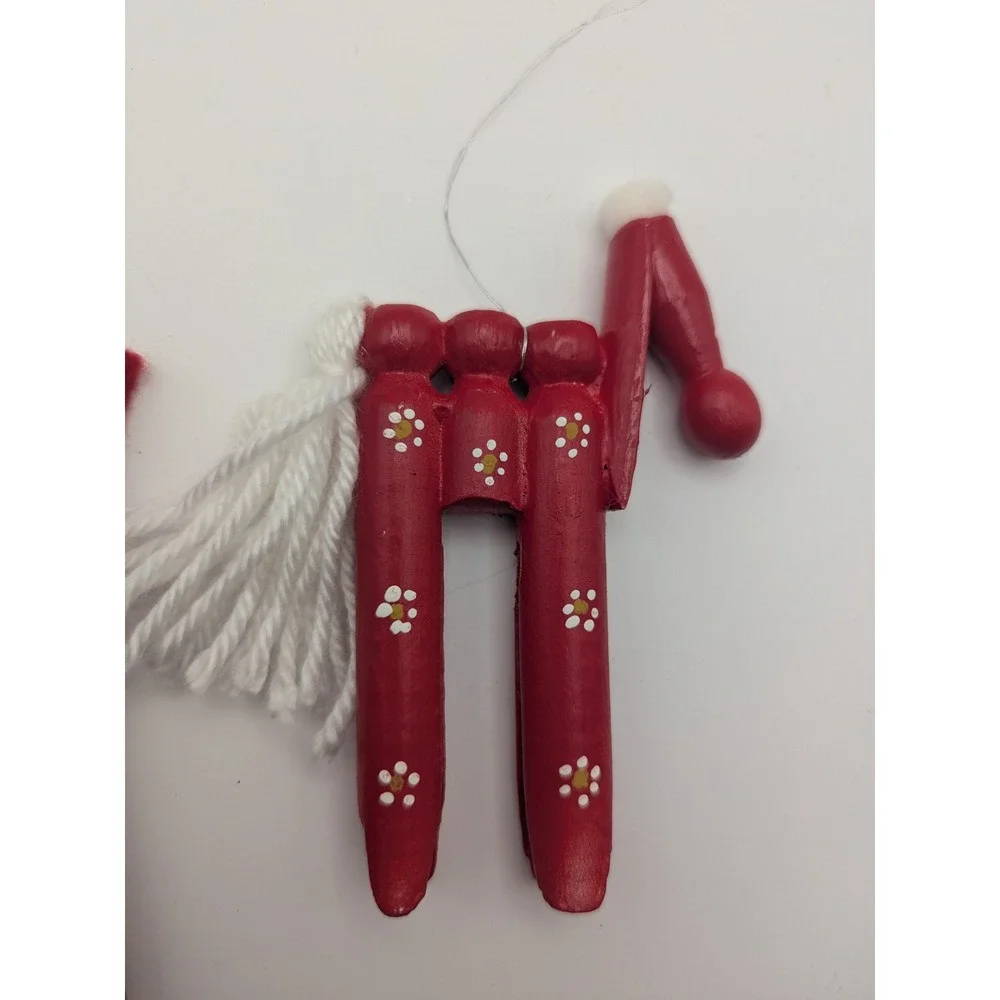 2‎ Vintage Christmas Ornaments Horse & Santa Old Wooden Clothespins Red White